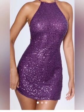 Oh Polly Grape Sequin Halter Mini Dress